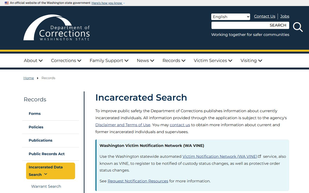 Washington DOC incarcerated search for Washington Corrections Center inmate lookup