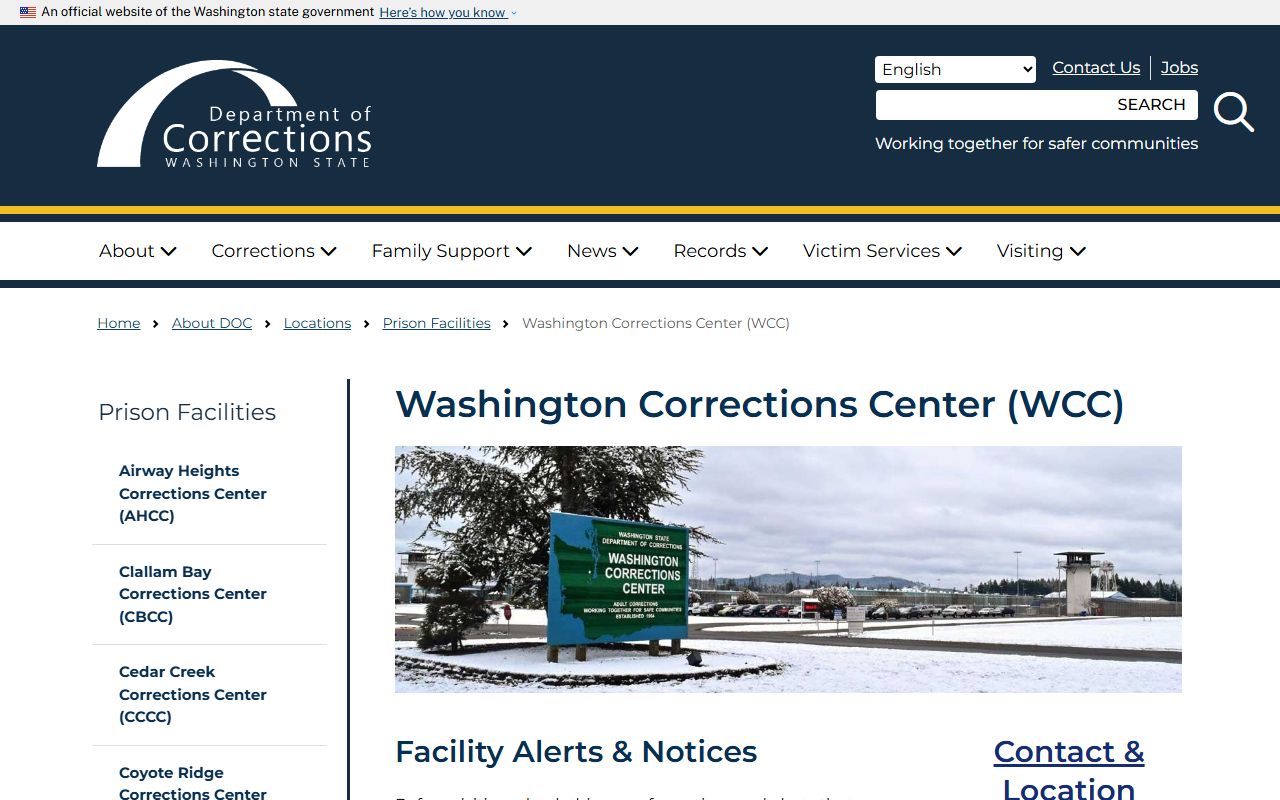 Washington Corrections Center DOC facility page for Mason County state prison records